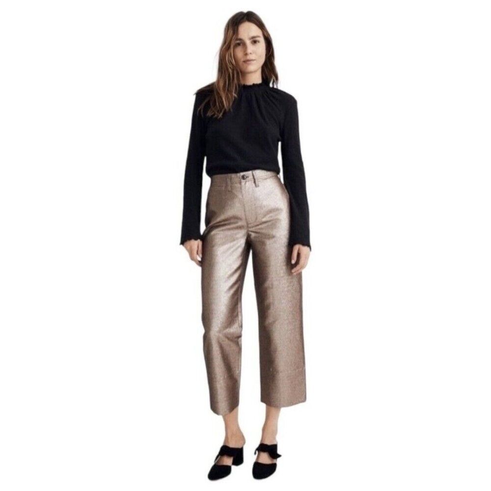 Madewell Sz 24 Slim Emmett Wide-Leg Crop Pants in Metallic Rose Gold NWOT